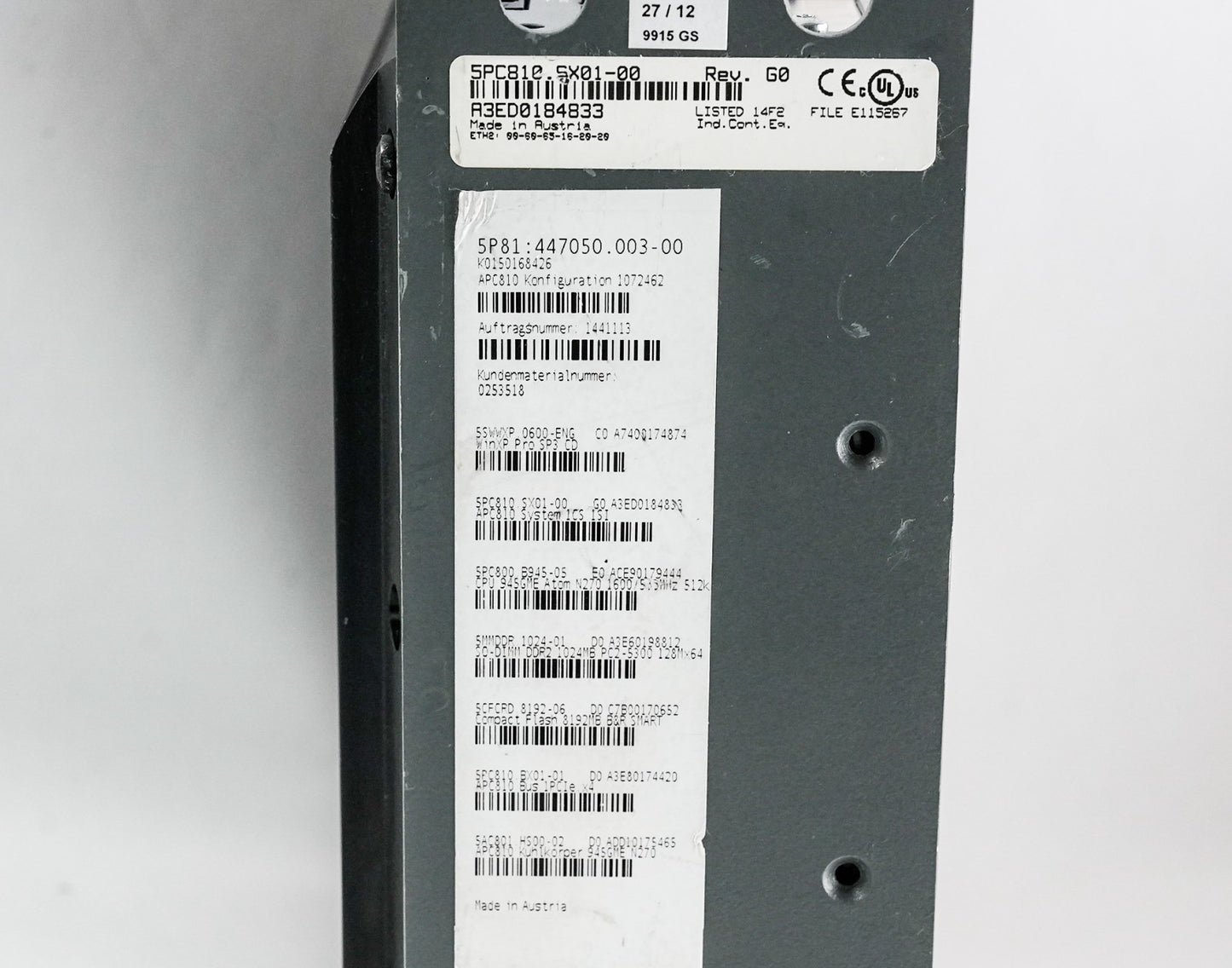B&R Automation PC 5PC810.SX01-00 Rev.G0 IPC24 VDC Unit - No HDD / 5PC810.SX0100