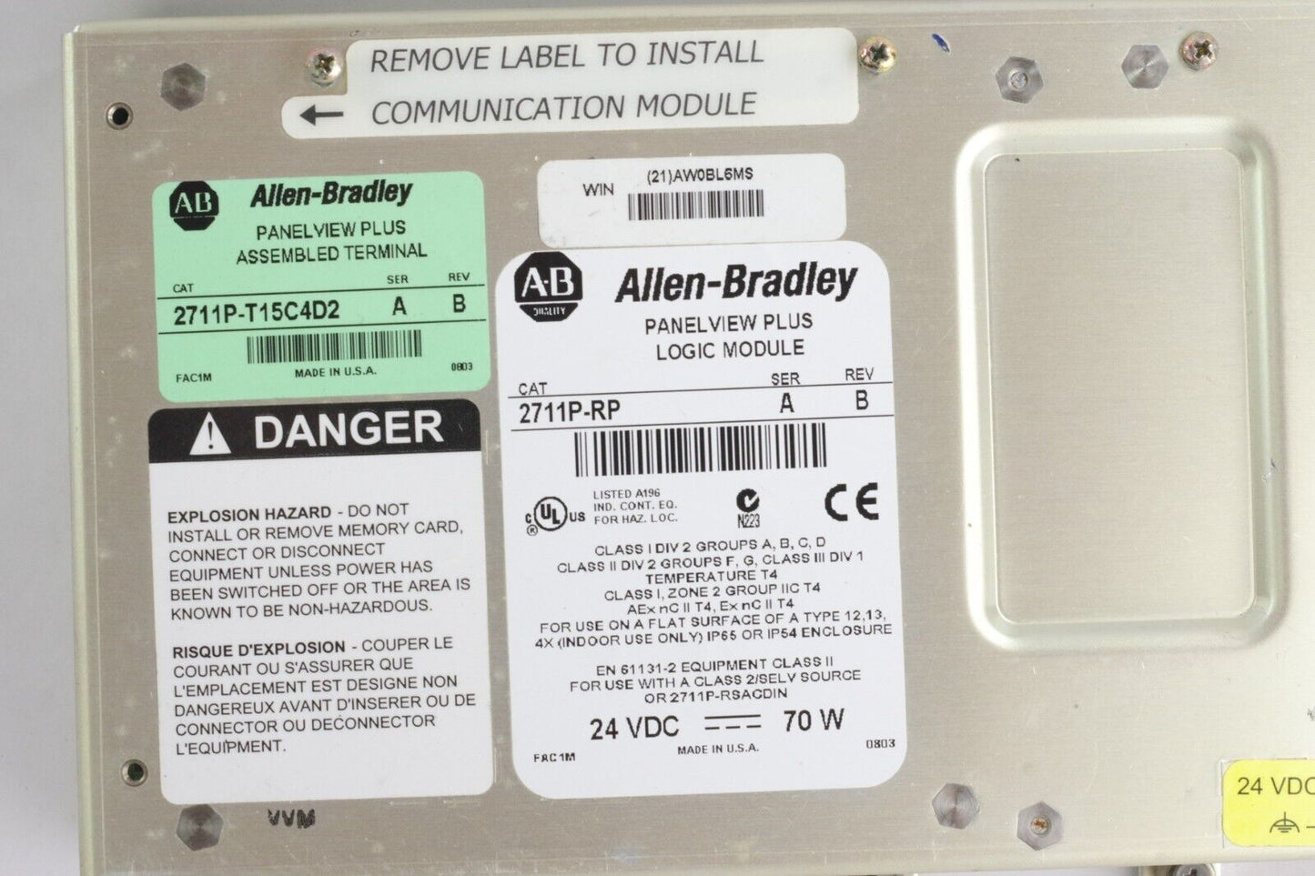 Allen Bradley 2711P-RP1 Ser A Rev B Panelview 1000 Logic Module 2711PRP1 /A