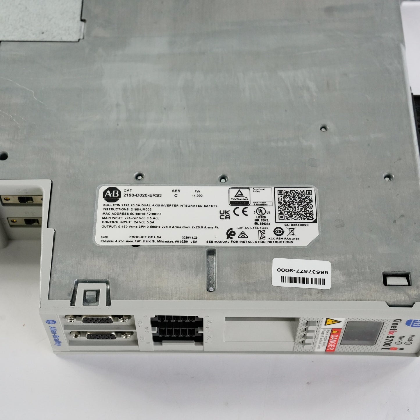 Allen Bradley 2198-D020-ERS3 /C FW 14.002 Kinetix 5700 Dual Axis Inverter