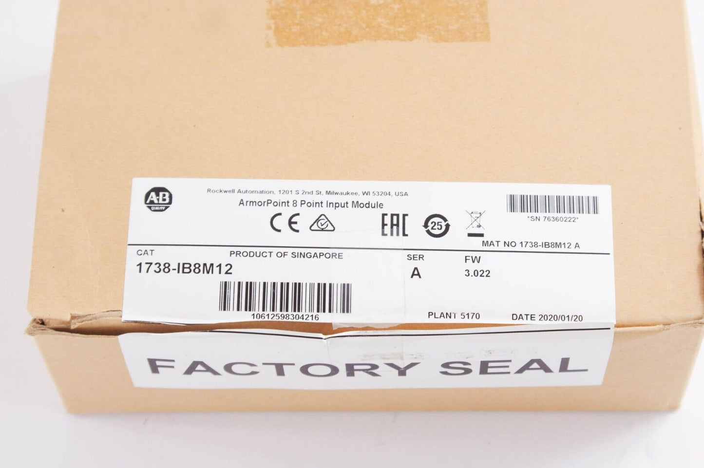 Allen Bradly 1738-IB8M12 / 1738IB8M12 Ser A ArmorPoint 8 Point Input Module