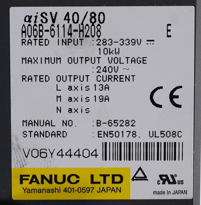 Fanuc A06B-6114-H208 E Servo Amplifier 10kW 240V A06B6114H208