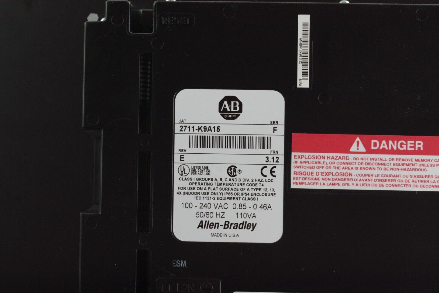 Allen Bradley 2711-K9A15 Ser F Rev E FRN 3.12 Panelview 900 Terminal Refurbished
