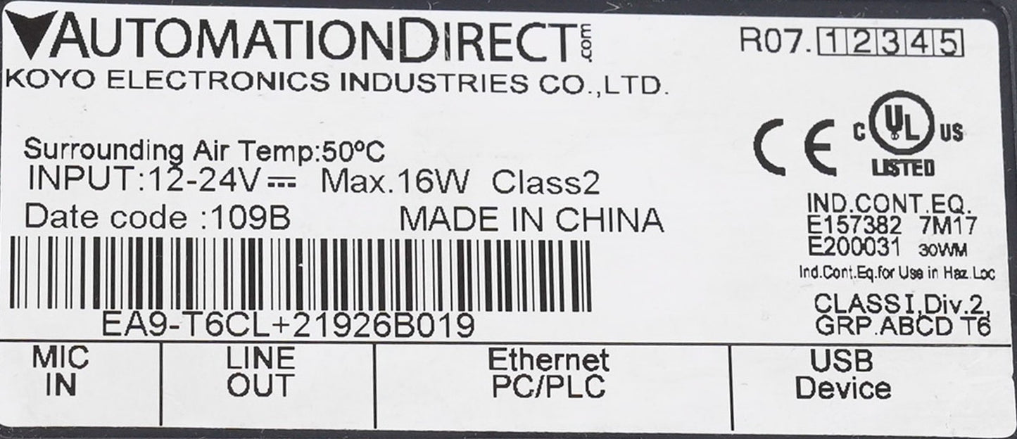 AutomationDirect EA9-T6CL HMI Display Panel EA9-T6CL+21926B019