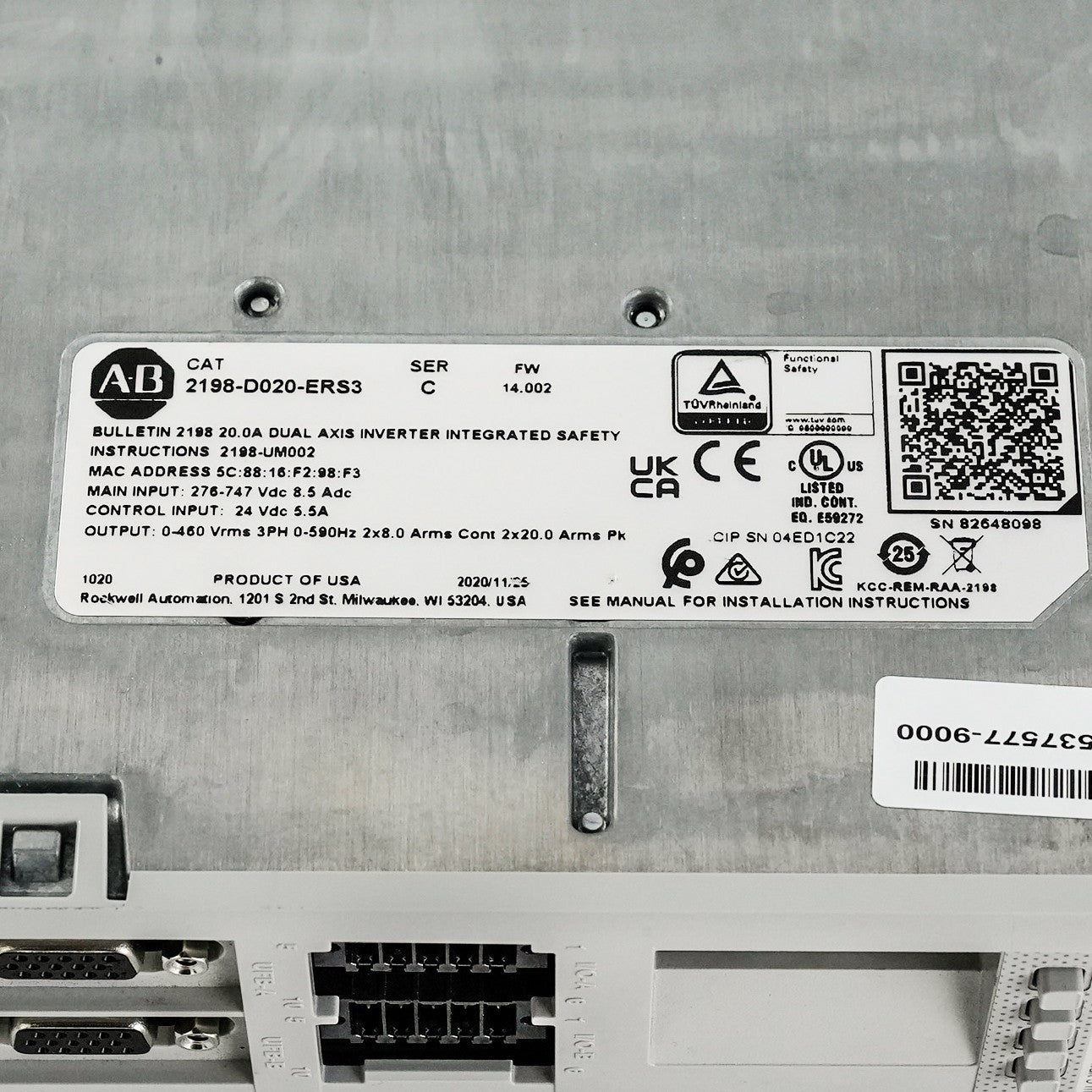 Allen Bradley 2198-D020-ERS3 /C FW 14.002 Kinetix 5700 Dual Axis Inverter