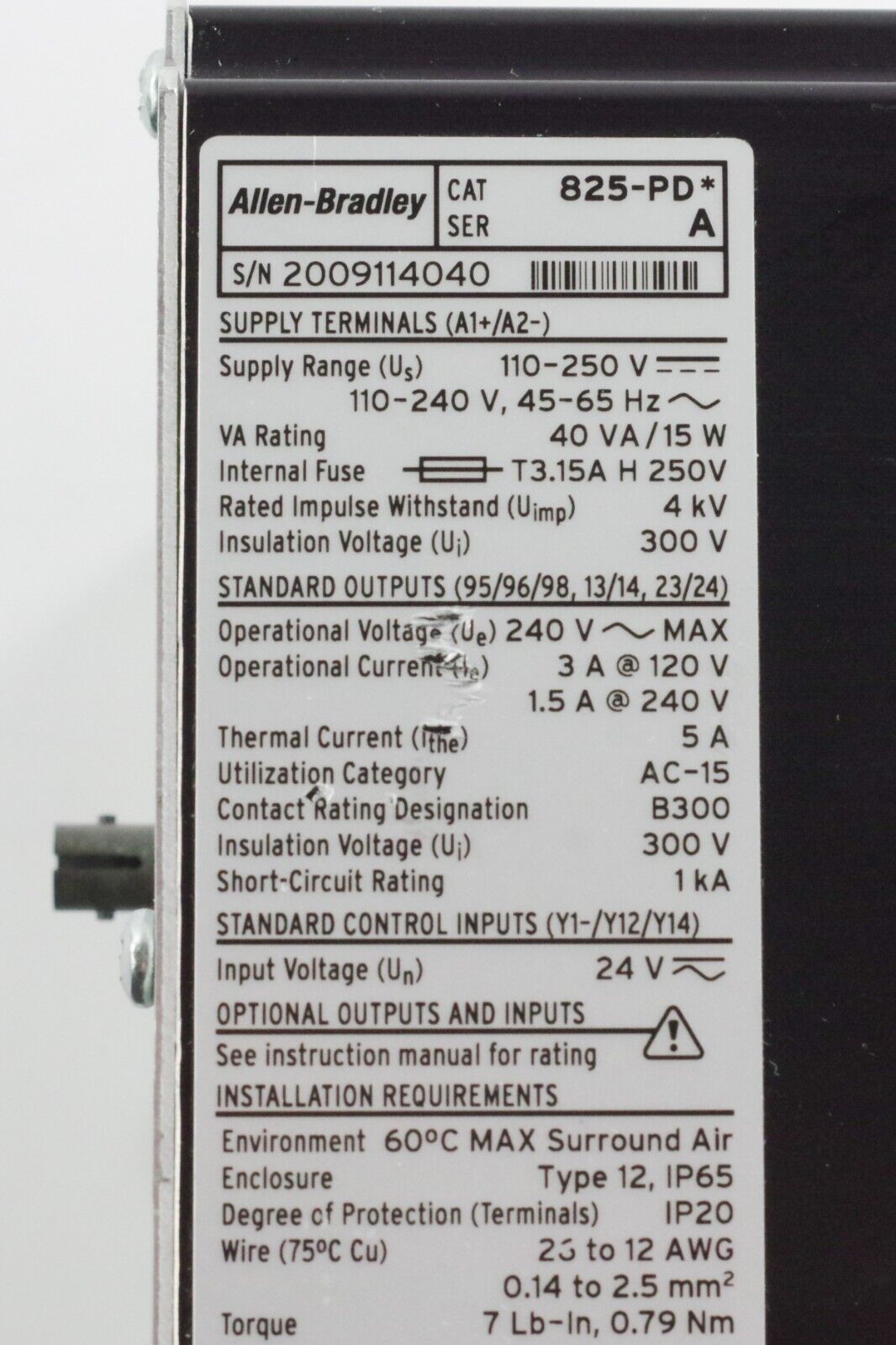Allen Bradley 825-PD Ser A Modular Protection System 110-250VAC 5AMP 45-65Hz