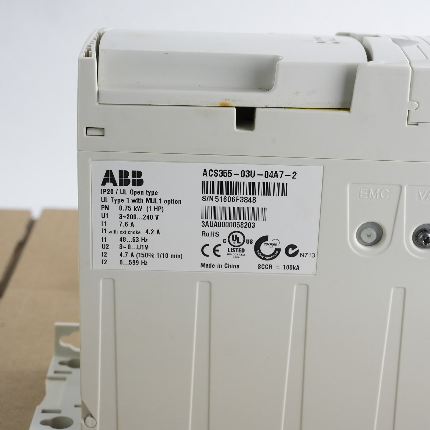 ABB ACS355-03U-04A7-2 MUL1 Option IP20/UL Open Type Drive 1HP