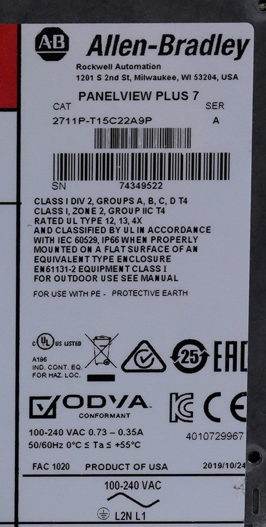 Allen Bradley 2711P-T15C22A9P /A PanelView Plus 7 Touch 15" Display + Warranty