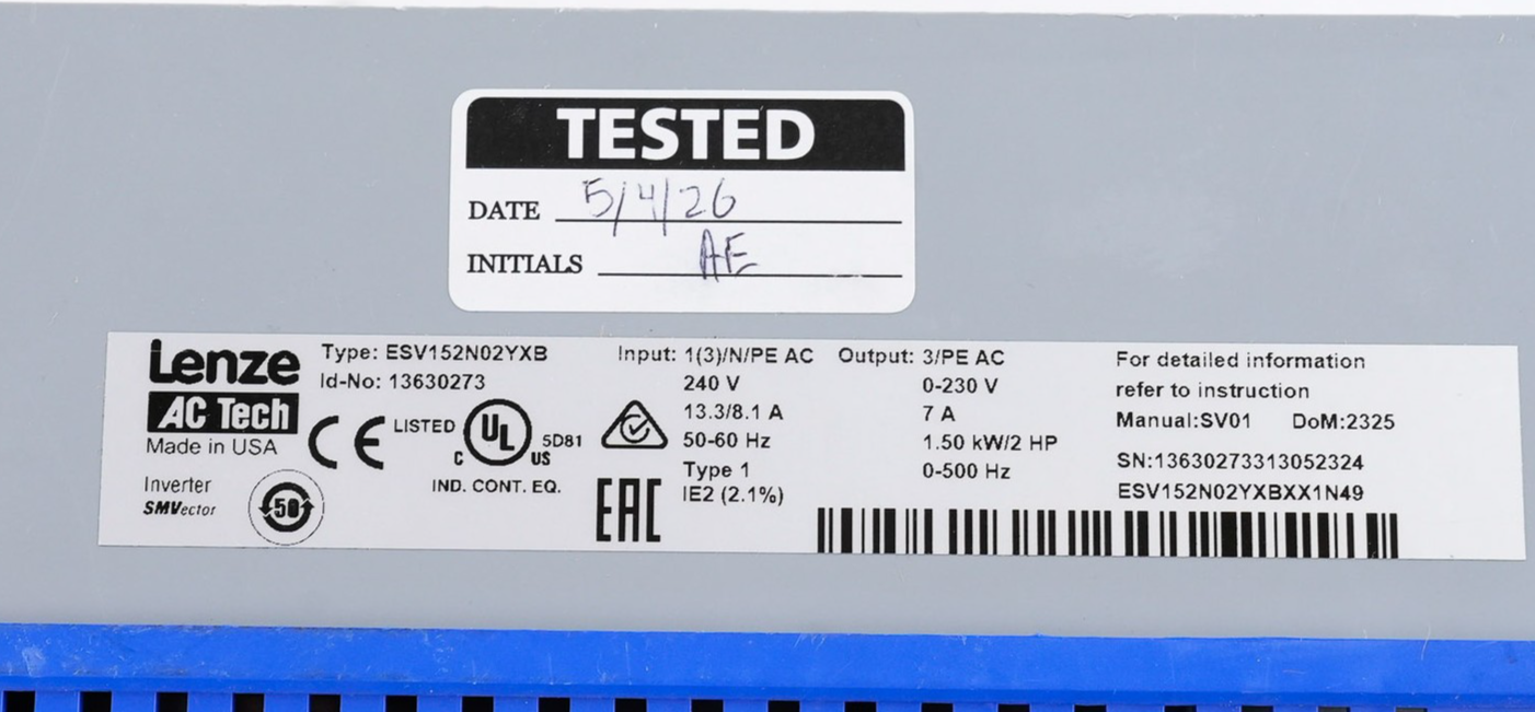 Lenze AC Tech ESV152N02YXB Variable Frequency Drive 240V 7A 1.5kW 2HP