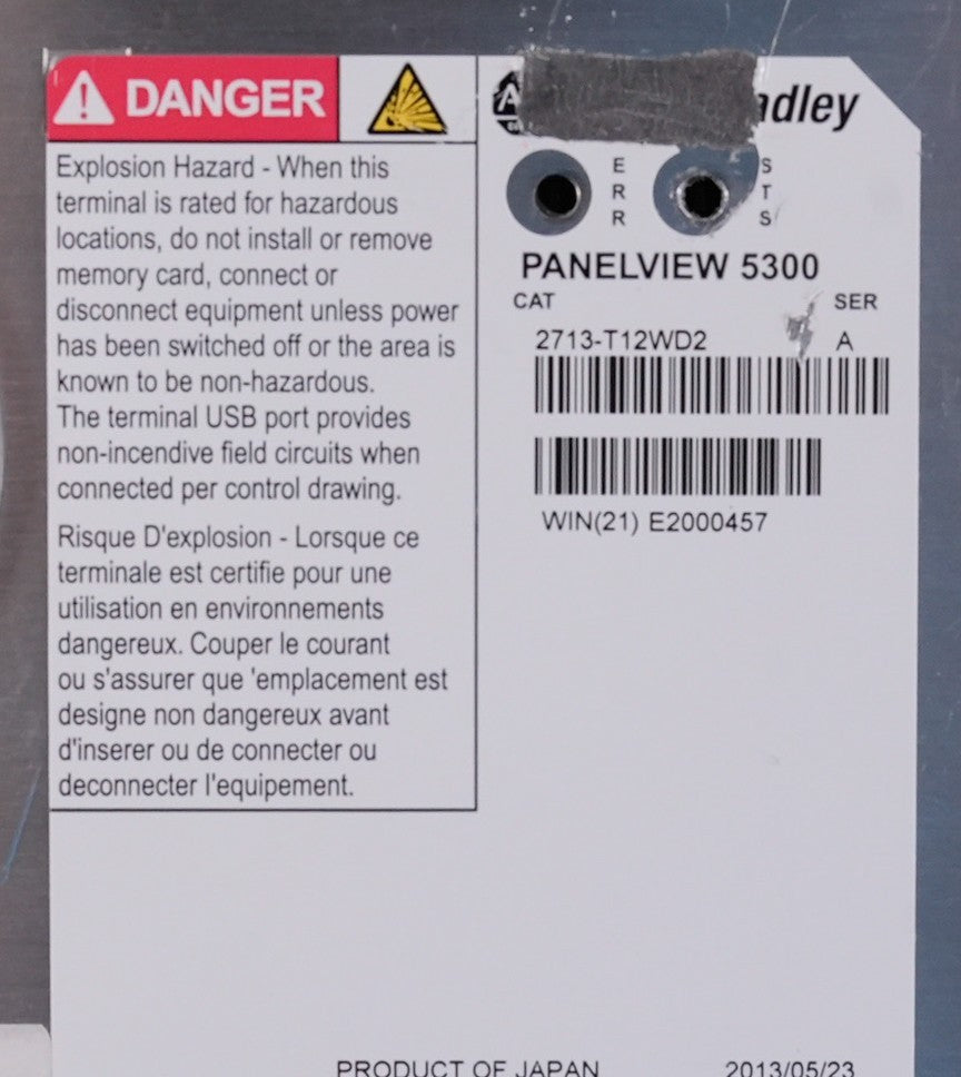 Allen Bradley 2713-T12WD2 /A PanelView 5300 Operator Interface Terminal