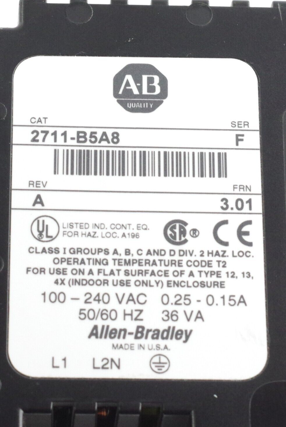 Allen Bradley 2711-B5A8 Ser F Rev A PanelView 550 5.5" AC Monochrome Terminal