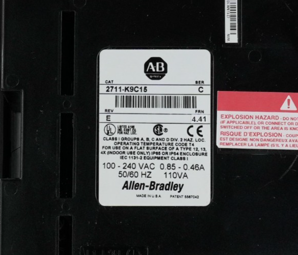 Allen Bradley 2711-K9C15 /C Rev E FRN 4.41 Panelview 900 Interface Terminal