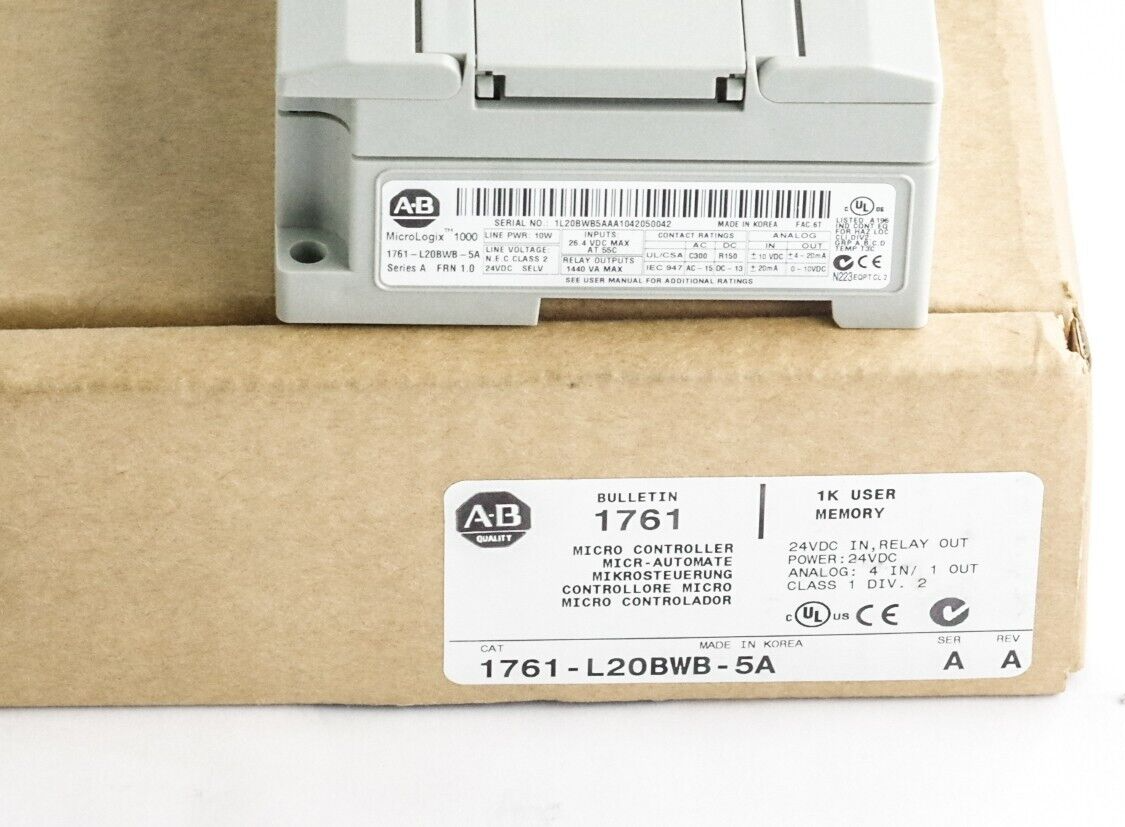 Allen Bradley 1761-L20BWB-5A PLC Controller MicroLogix 1000 24VDC 12 IN / 8 OUT