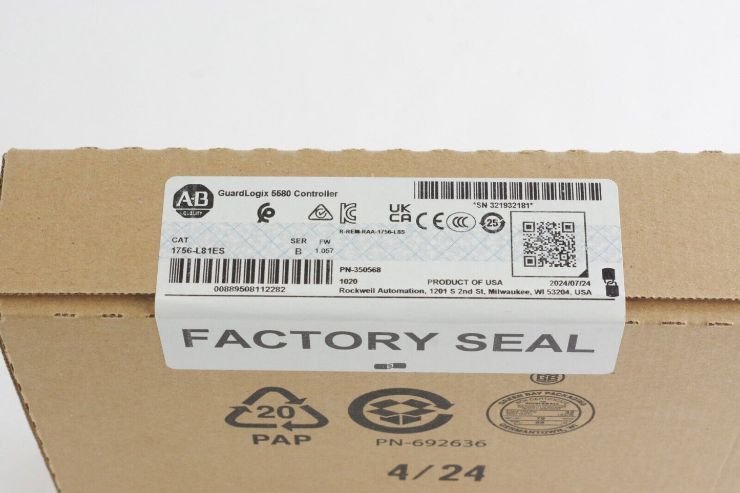 2024 Allen Bradley 1756-L81ES Ser B 1756L81ES Processor Module - Sealed Surplus