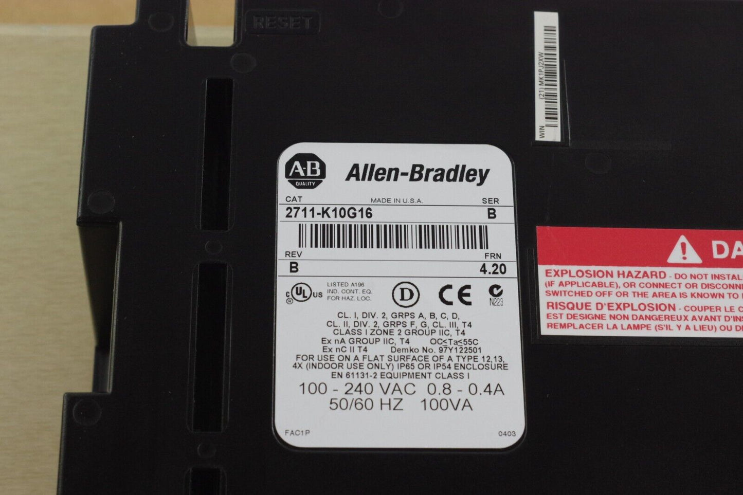 Allen Bradley 2711-K10G16 Ser B Rev B FRN 4.20 Panelview 1000 - Refurbished