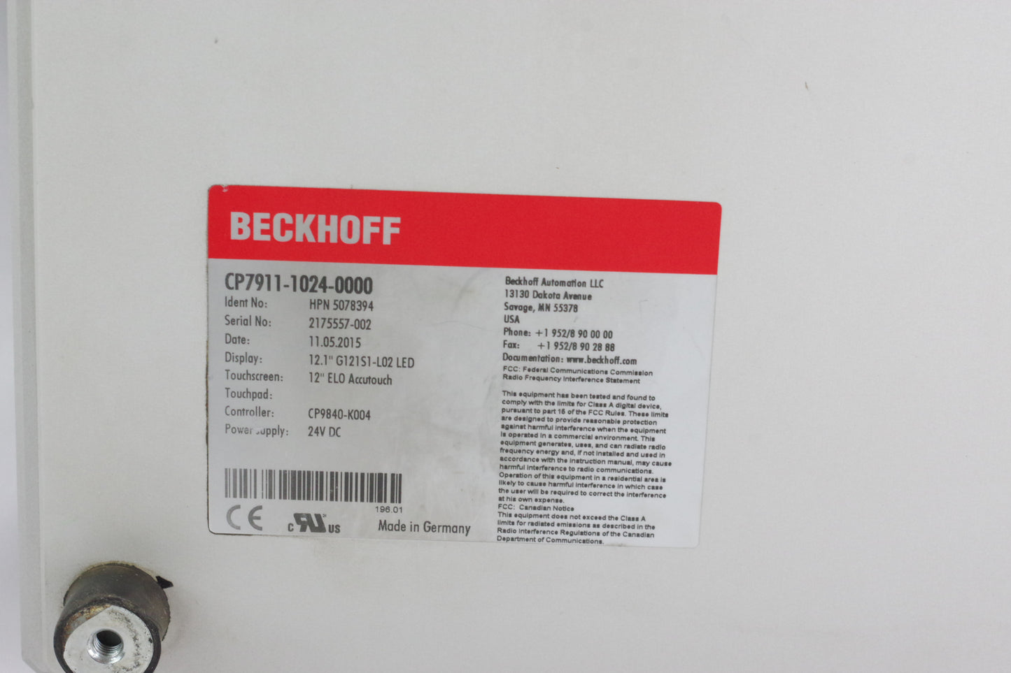Beckhoff Polaris CP7911-1024-0000 12.1" G12151-L02 HMI Panel / СР791110240000