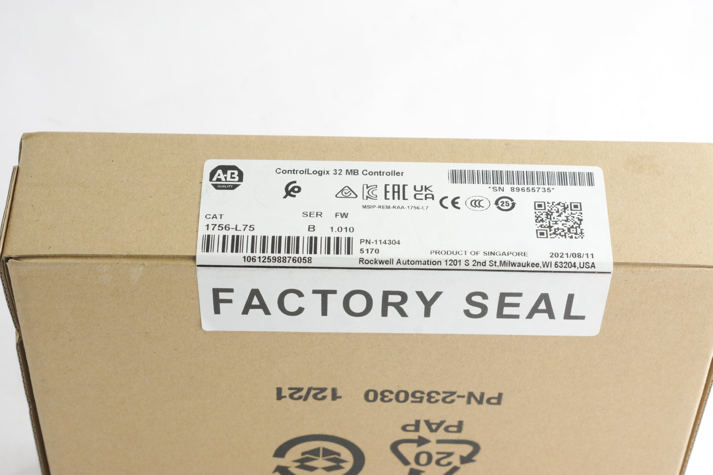 2021 Allen Bradley 1756-L75 /B Processor 32MB - New Surplus (sealed)