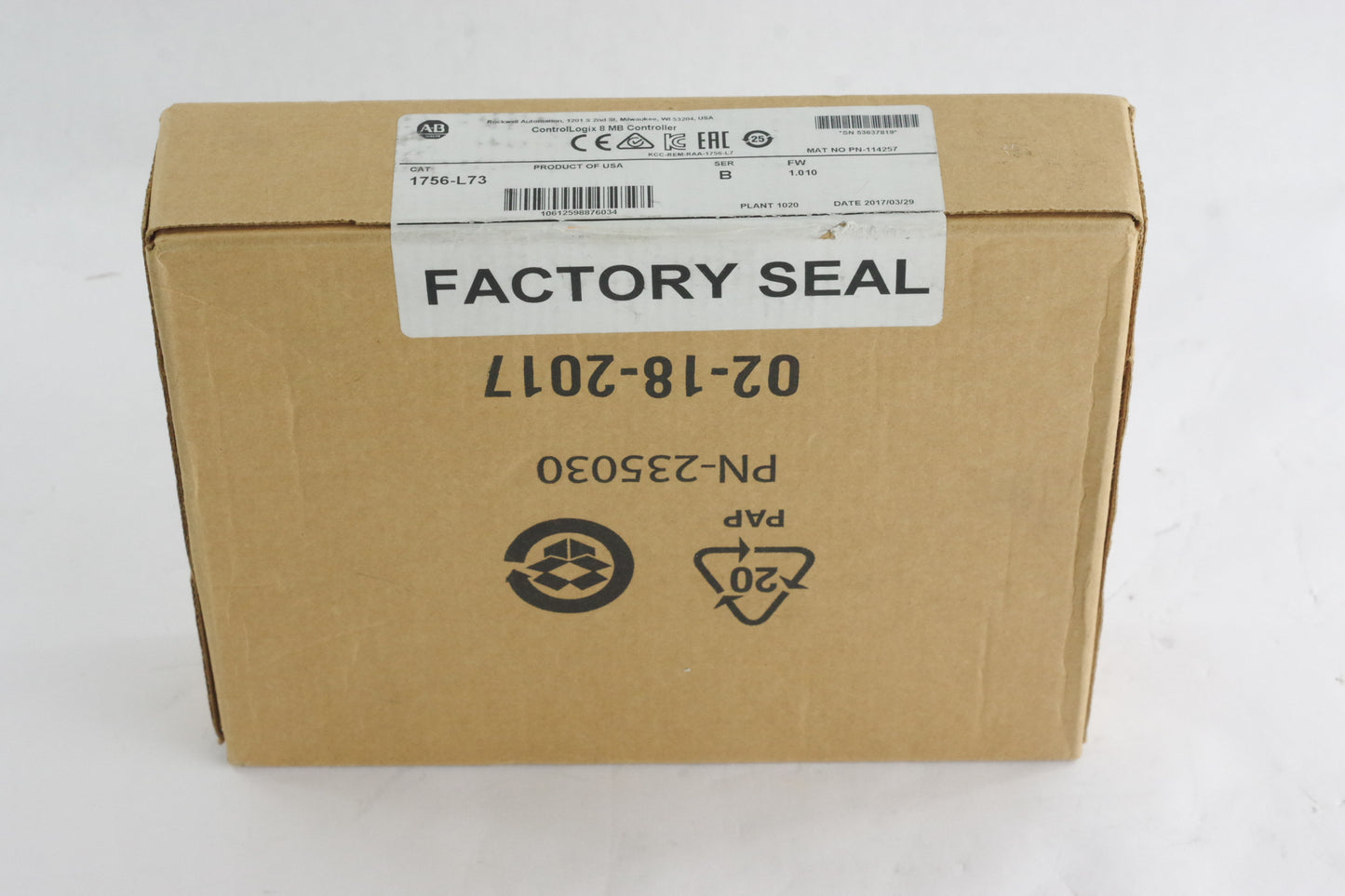 2017 Allen Bradley 1756-L73 /B ControlLogix Controller - New Surplus (Sealed)