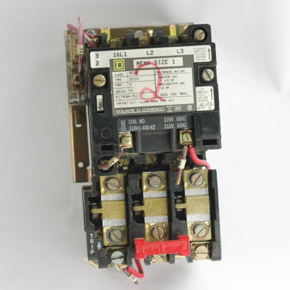 Square D 8536 Motor Starter Type SC03 Coil No. 31041-400-42 120V 60Hz/110V 50Hz