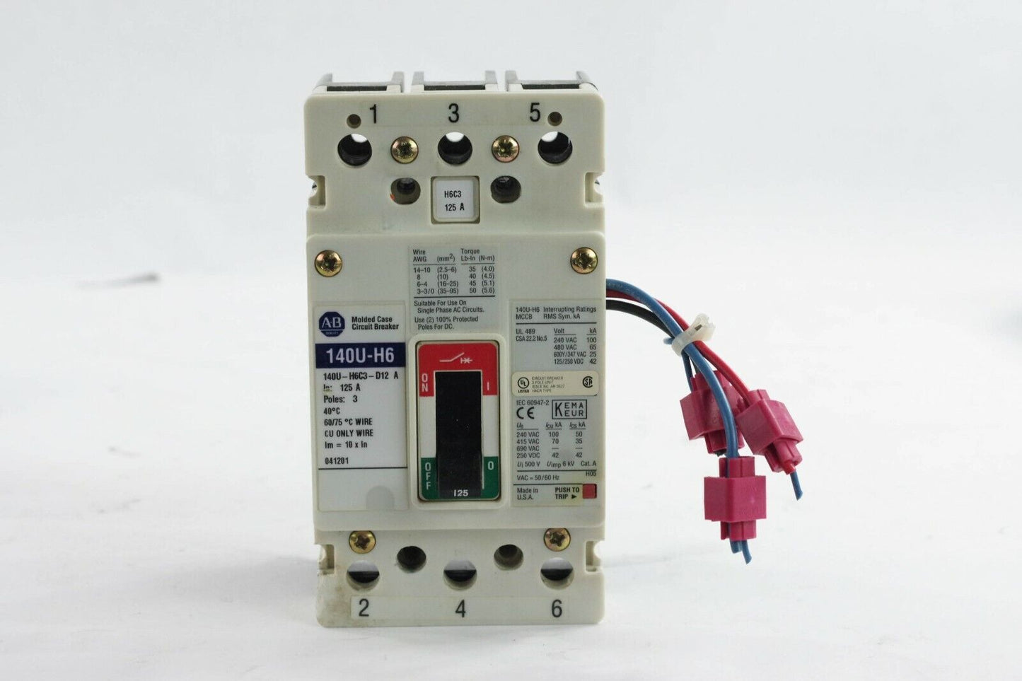 ALLEN BRADLEY 140U-H6C3-D12 SER A CIRCUIT BREAKER 125A 3 Pole