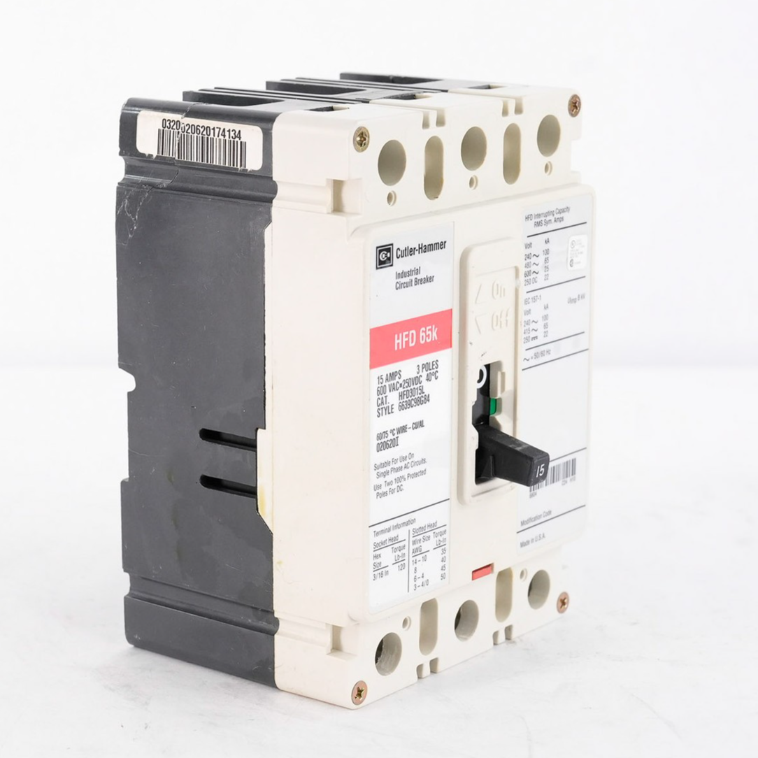 Eaton Cutler-Hammer HFD3015L Circuit Breaker 3 Pole 15A 600V HFD 65k