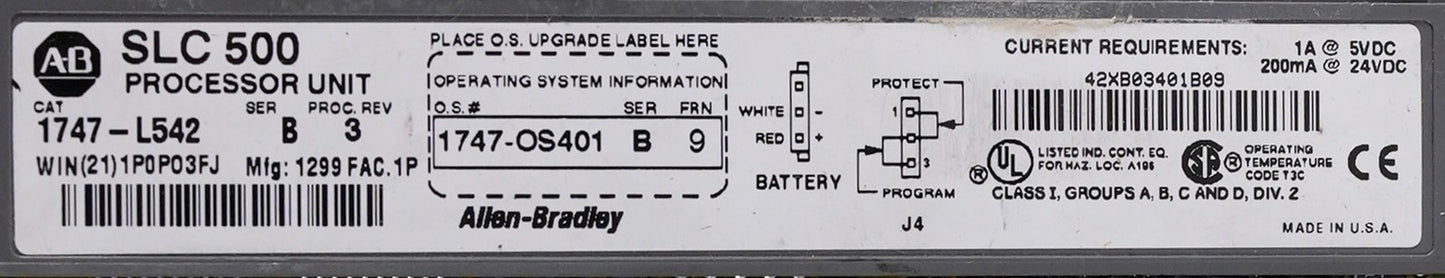 Allen Bradley 1747-L542 /B SLC 500 5/04 CPU Processor 1747L542 - No Door / Key