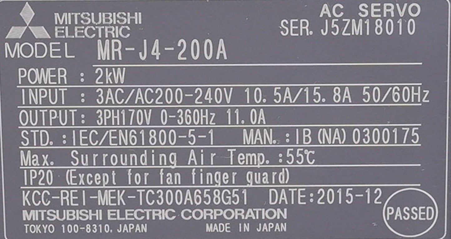 Mitsubishi Electric MR-J4-200A AC Servo Drive 2kW 3-Phase 200-240V MRJ4200A