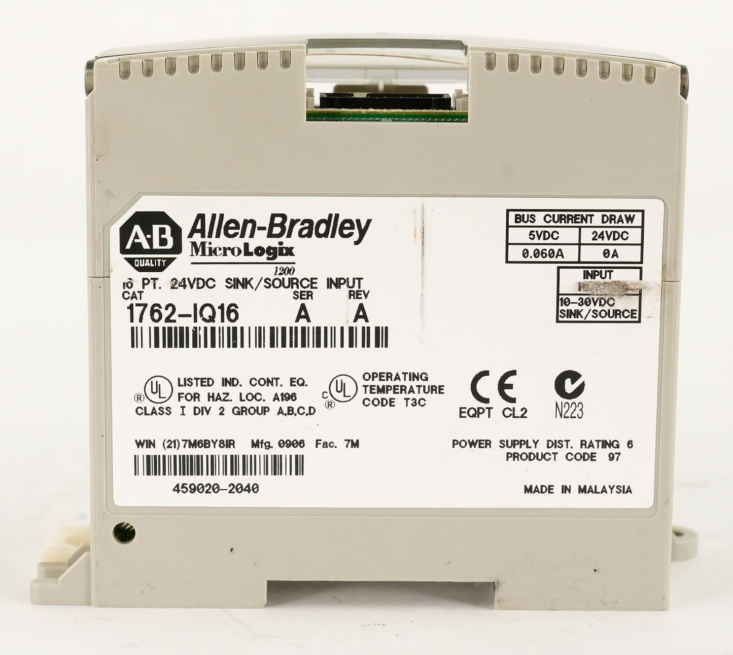 Allen Bradley 1762-IQ16 /A MicroLogix 16-Point 24VDC Sink Source Input 1762IQ16
