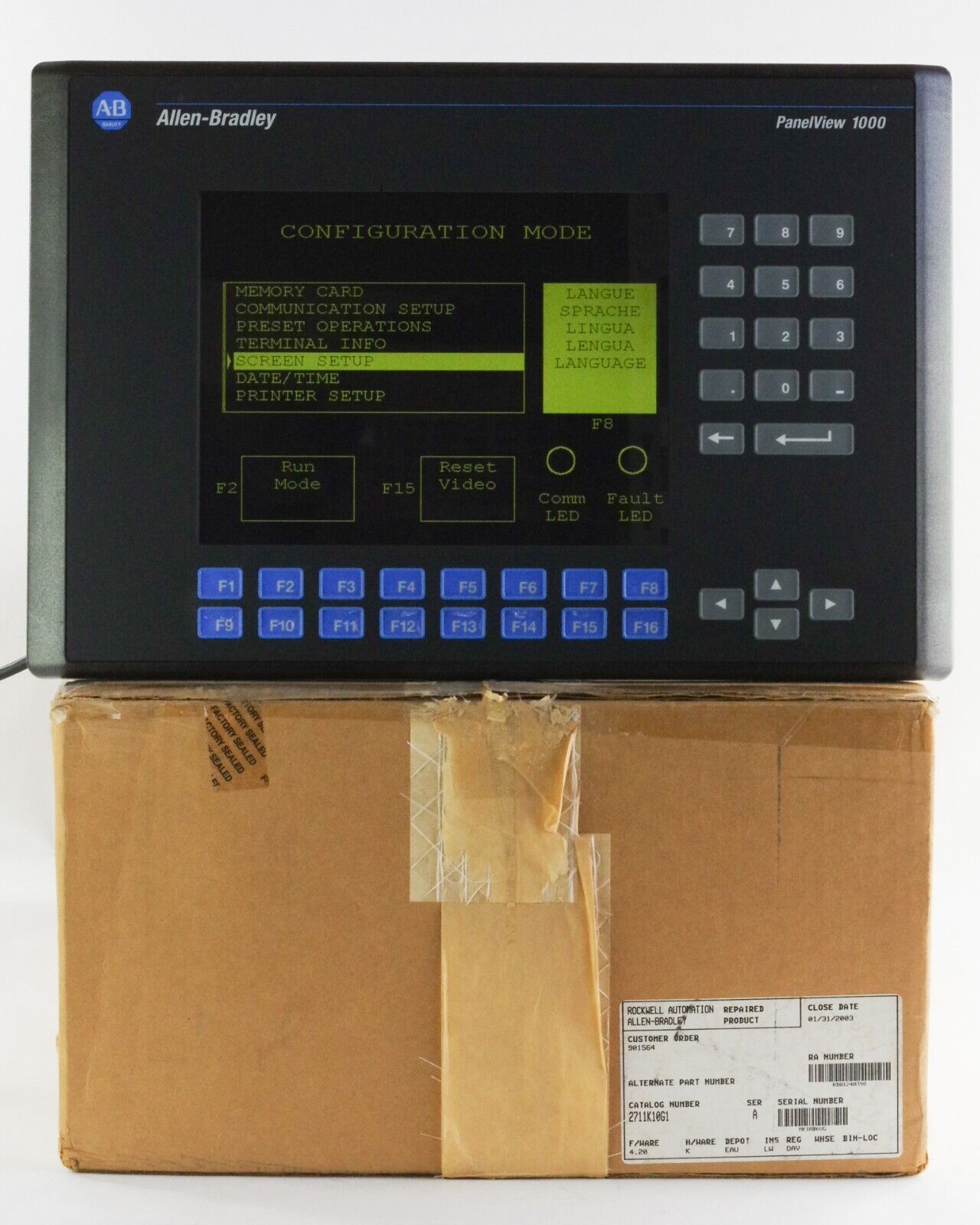 Allen Bradley 2711-K10G1 Panelview 1000 Ser A Rev K FRN 4.20 - Restored to New