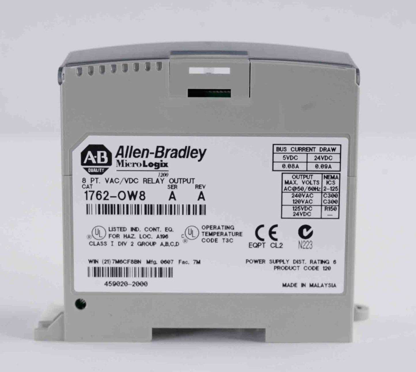 Allen Bradley 1762-OW8 /A Rev A MicroLogix 8-Pt Relay Output Module 1762OW8