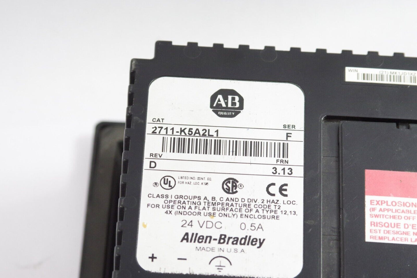 Allen Bradley 2711-K5A2L1 SER F PanelView 550 Mono Key/DH-485 24V DC FRN 3.13