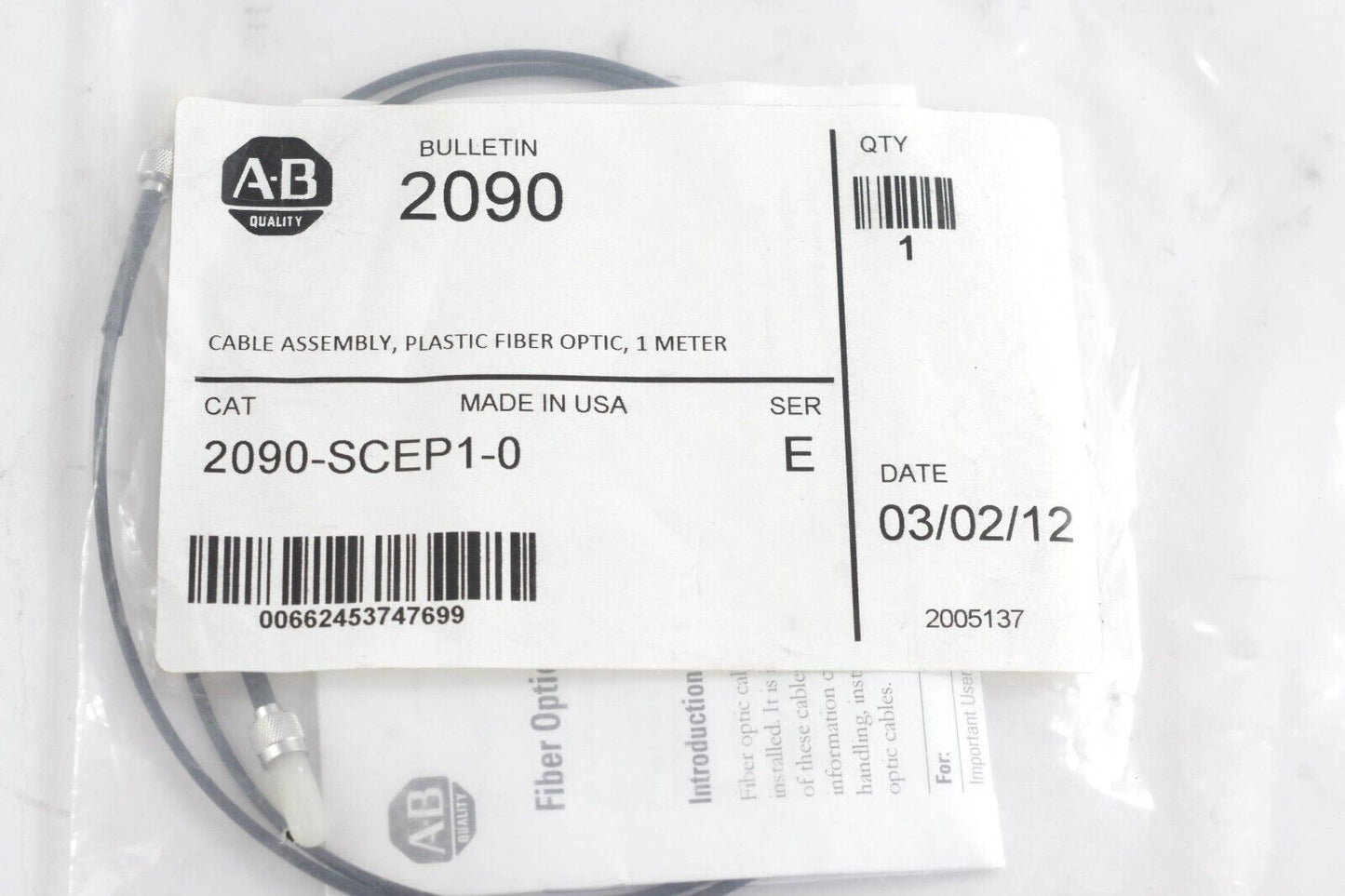 Allen Bradley 2090-SCEP1-0 Ser E 1M Sercos Fiber Optic Cable - New Surplus