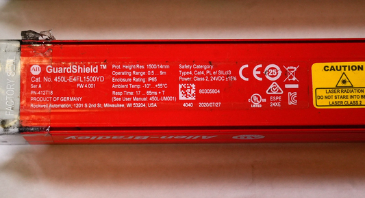 1x Allen-Bradley 450L-E4FL1500YD GuardShield Safety Light Curtain 450LE4FL1500YD