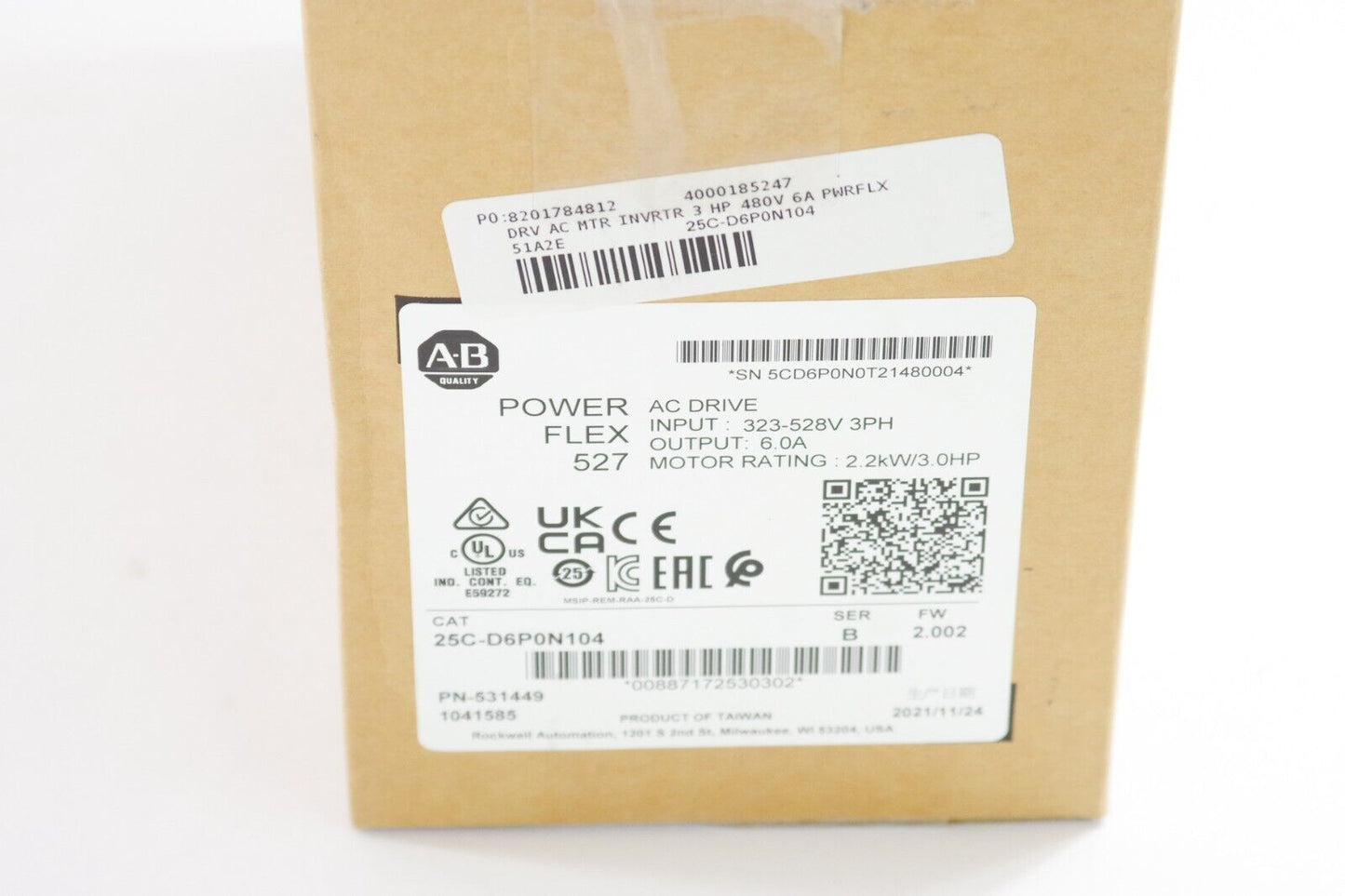 Allen Bradley 25C-D4P0N104 Ser A PowerFlex 527 AC Drive 480V 4A 2HP