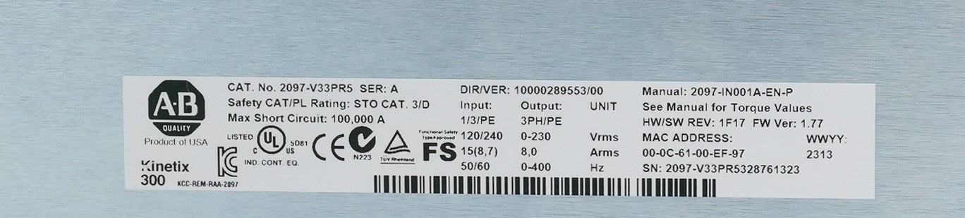 Allen Bradley 2097-V33PR5 /A Kinetix 300 Servo Drive - Open Box