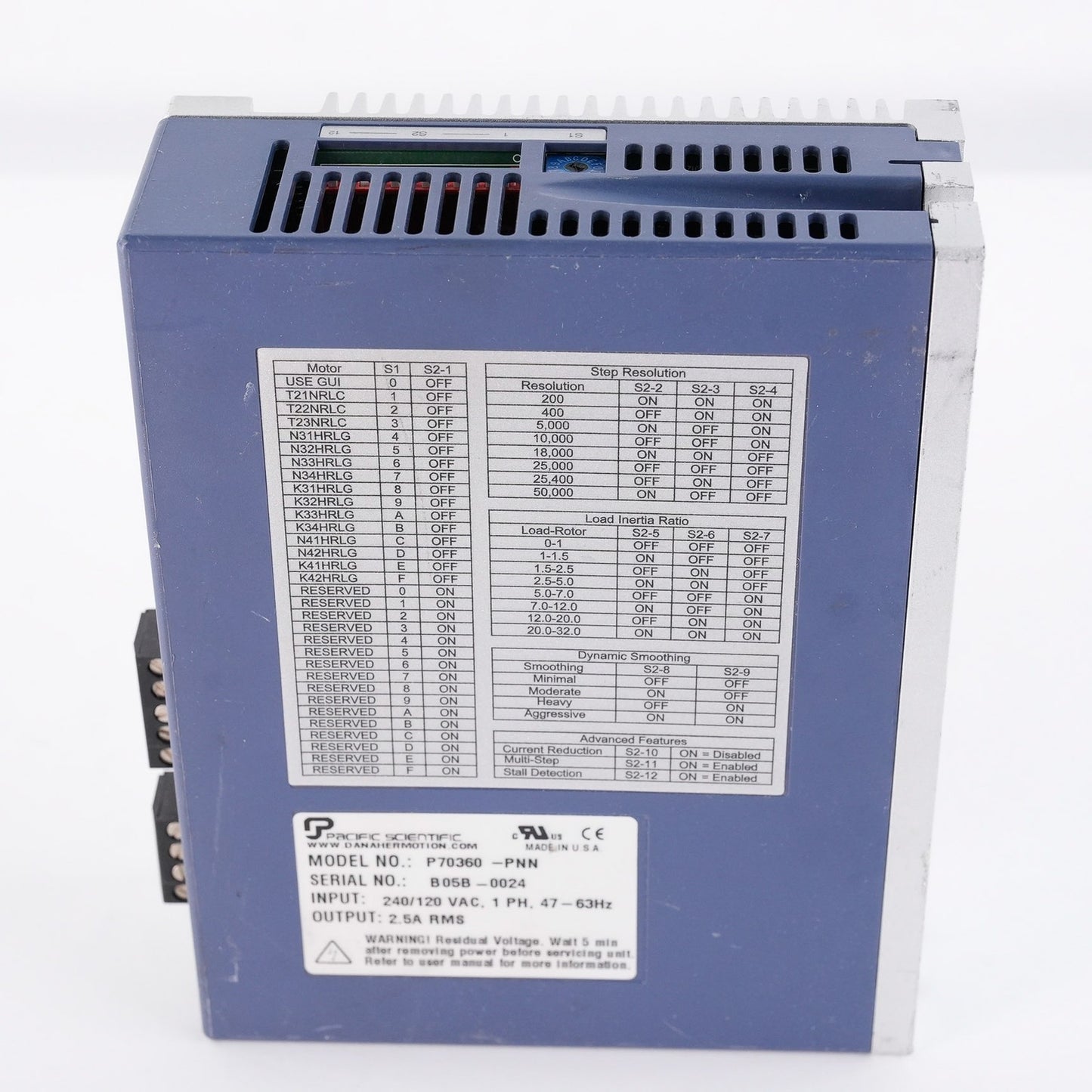 Pacific Scientific P70360-PNN Danaher Motion Stepper Motor AC Drive 240/120V 1PH