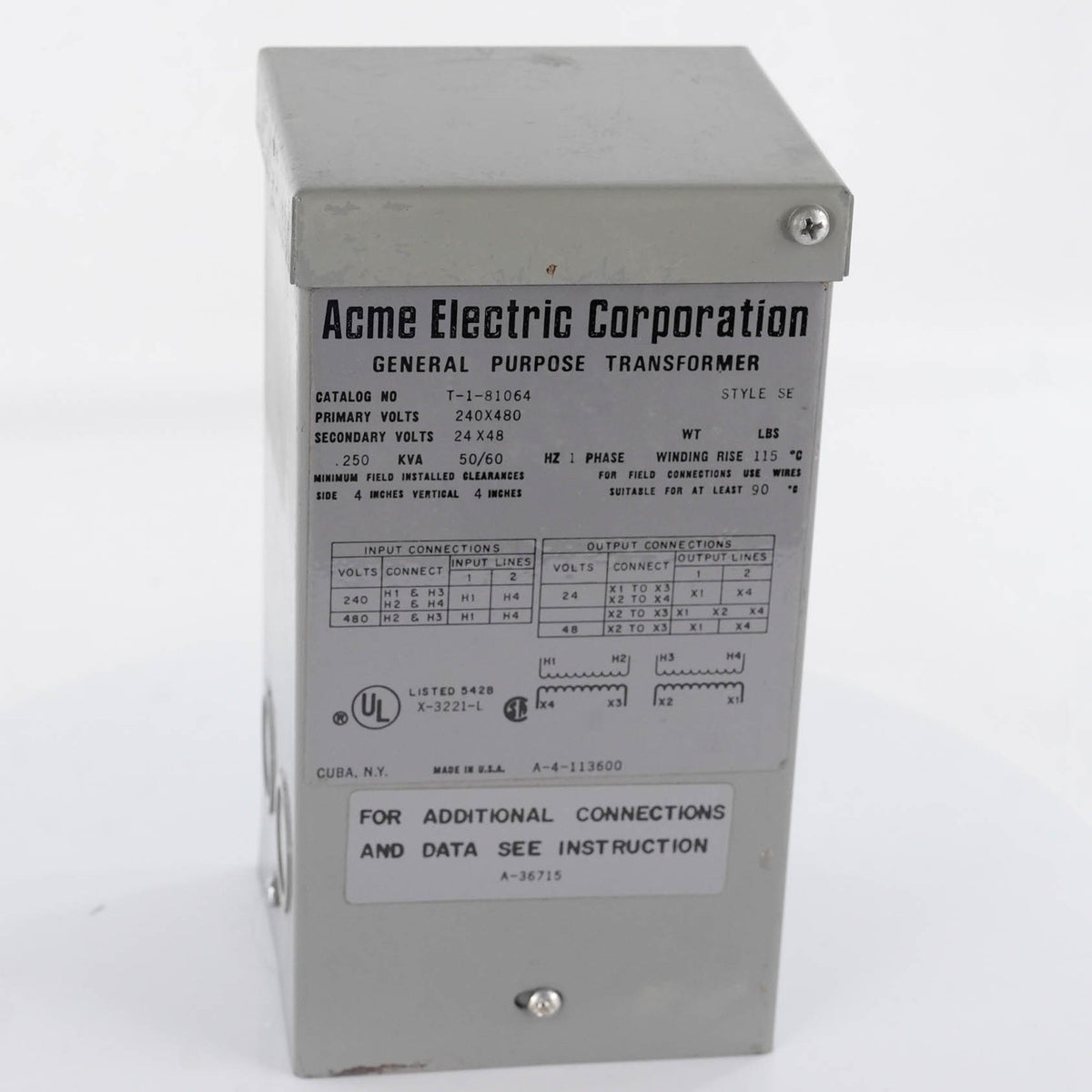 Acme Electric Corp T-1-81064 Buck Boost Transformer 1.5kVA 120x240V 12/24V T1810