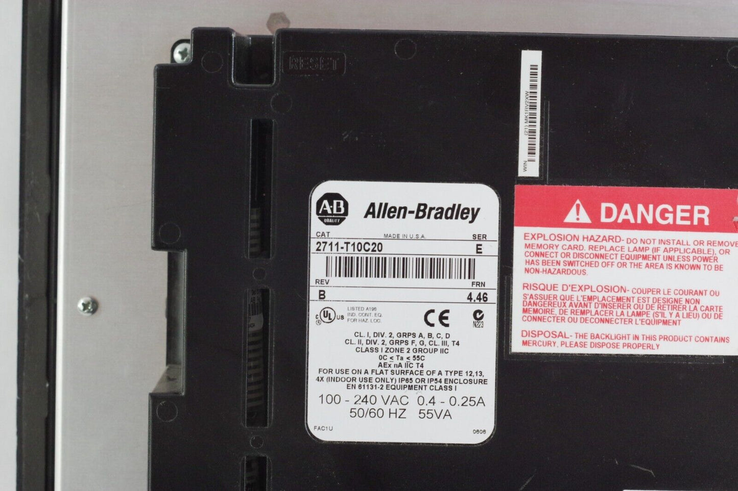 Allen Bradley 2711-T10C20 Ser E Rev B FRN 4.46 PanelView 1000 Touchscreen HMI