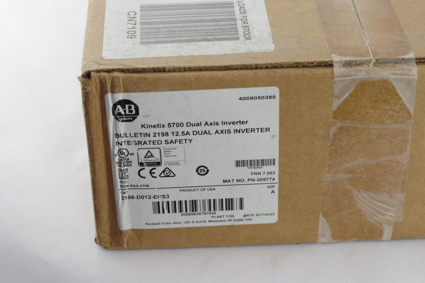 2017 Allen Bradley 2198-D012-ERS3 /A Kinetix 5700 Servo Drive - Surplus Sealed