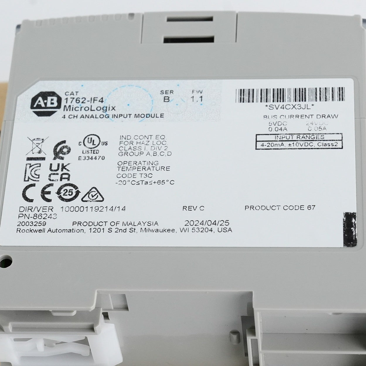 Allen Bradley 1762-IF4 /B MicroLogix 4 CH Analog Input Module FRN 1.1 - Open Box
