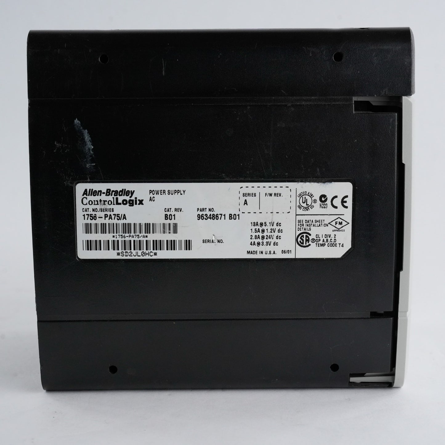 Allen Bradley 1756-PA75/A CAT. REV. B01 ControlLogix AC Power Supply 1756PA75/A
