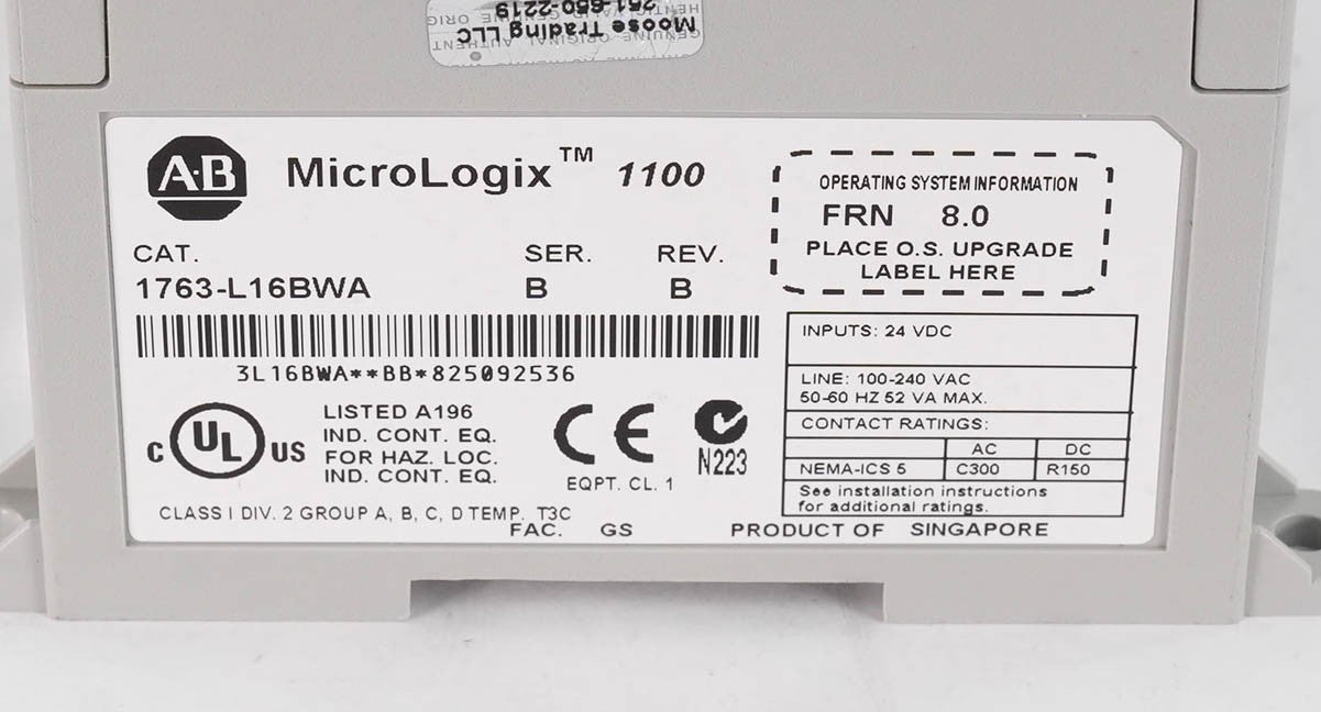 Allen Bradley 1763-L16BWA Ser B MicroLogix 1100 PLC 120/240VAC Controller