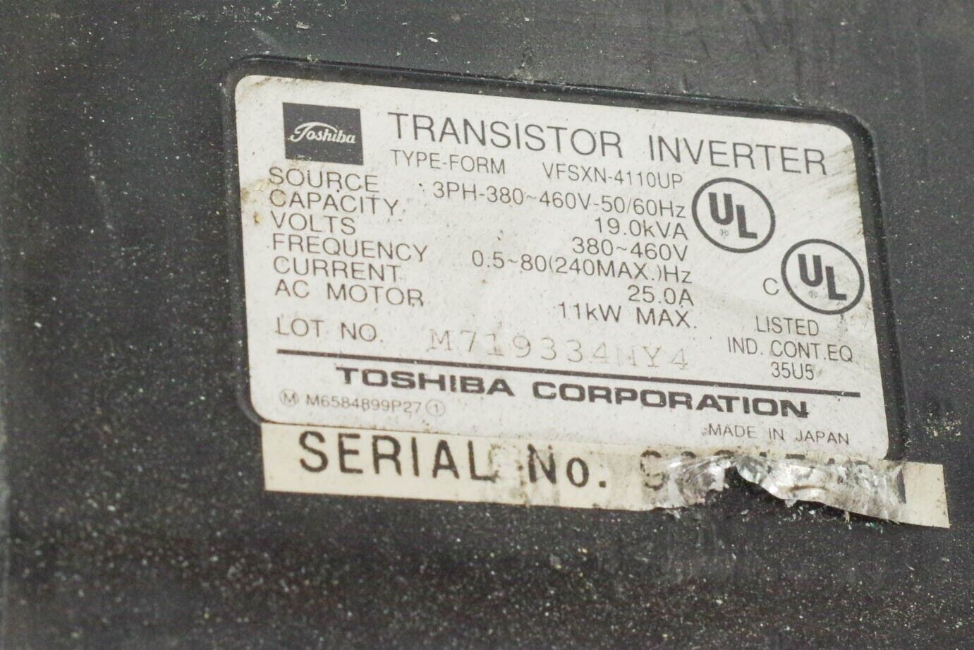 Toshiba Transistor Inverter VFSXN-4037UP - For Parts / Repair