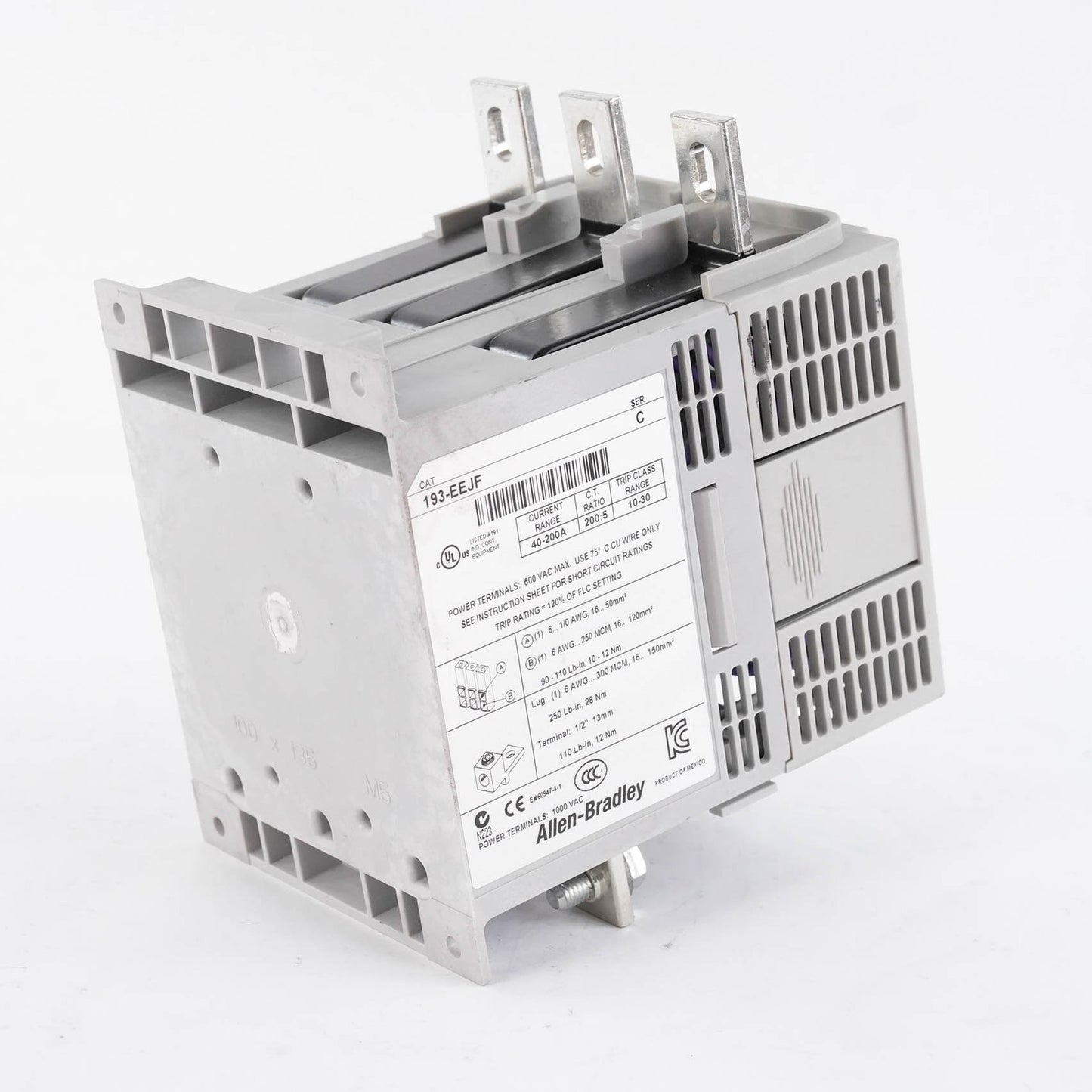 Allen Bradley 193-EEJF E1 Plus Overload Relay 9-45A 600V 193EEJF Solid State Rel