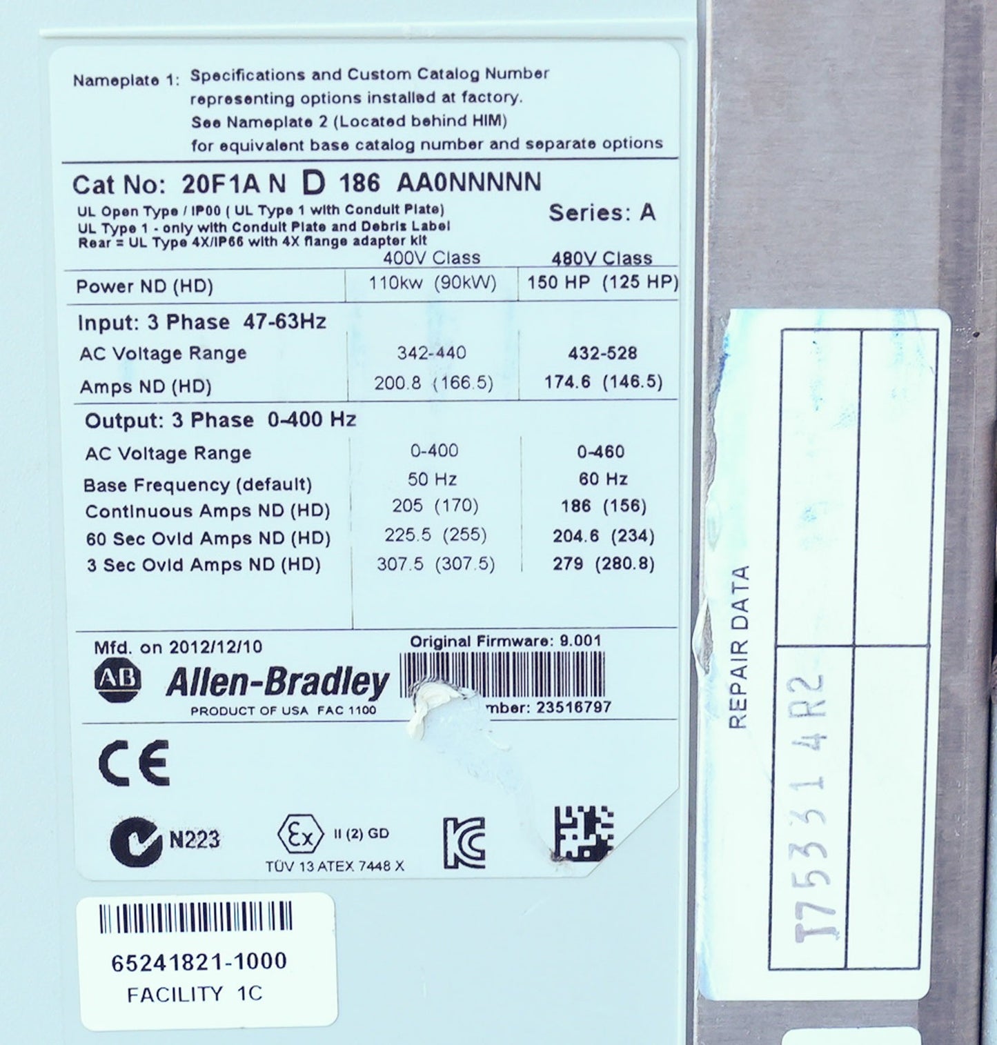 Allen Bradley 20F1AND186AA0NNNNN /A PowerFlex 753 AC Drive 480V 150HP 3-Phase