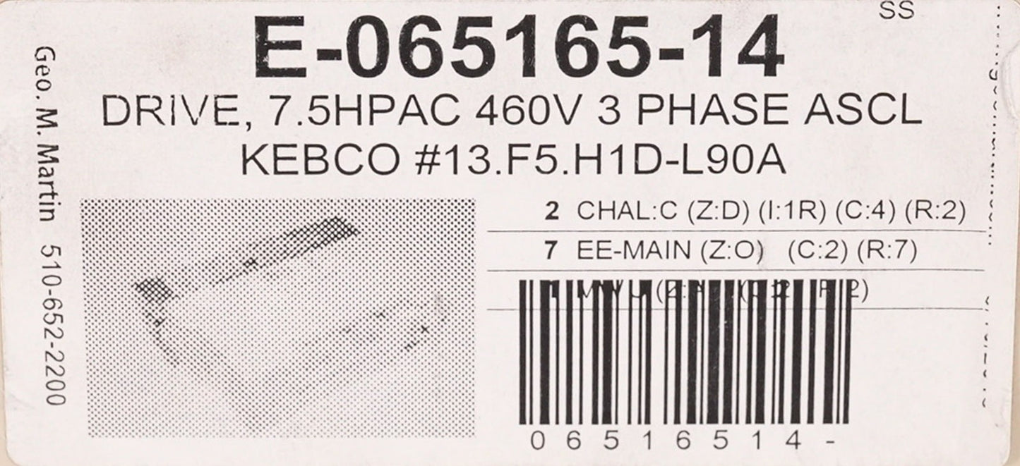KEB Combivert 13.F5.H1D-L90A AC Drive 460V 3-Phase 7.5hp 13F5H1D-L90A