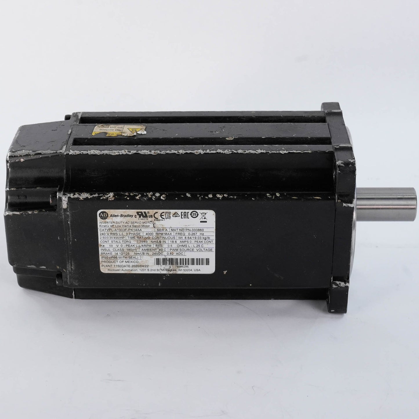 Allen Bradley VPL-A1303F-PK14AA Ser A Kinetix VPL Servo Motor 2.1kW 230V