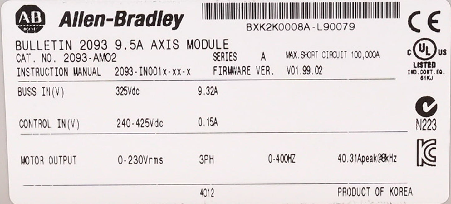 Allen Bradley 2093-AM02 /A Kinetix 2000 Bulletion 2093 Axis Module - Open Box