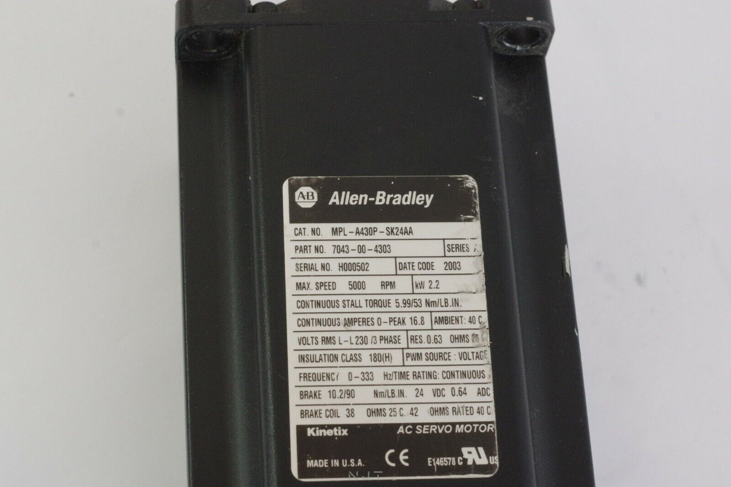 Allen Bradley MPL-A430P-SK24AA Servo Motor 7043-00-4303 Ser A 5000rpm 2.2kw MP