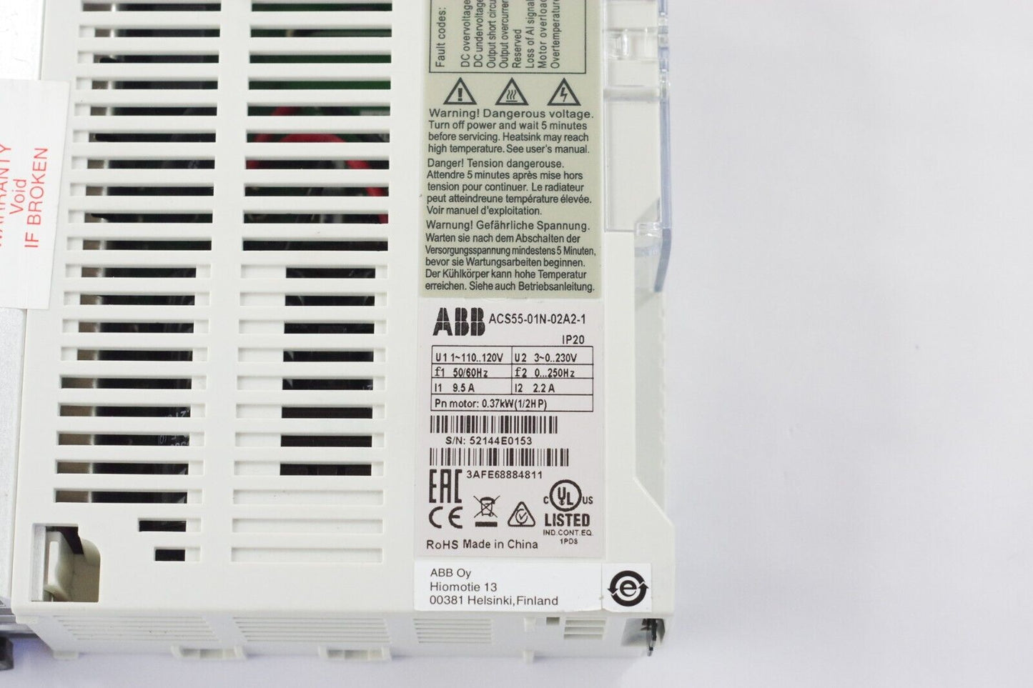 ABB ACS55-01N-02A2-1 Variable Frequency 1/2HP Drive AC motor Speed Controller