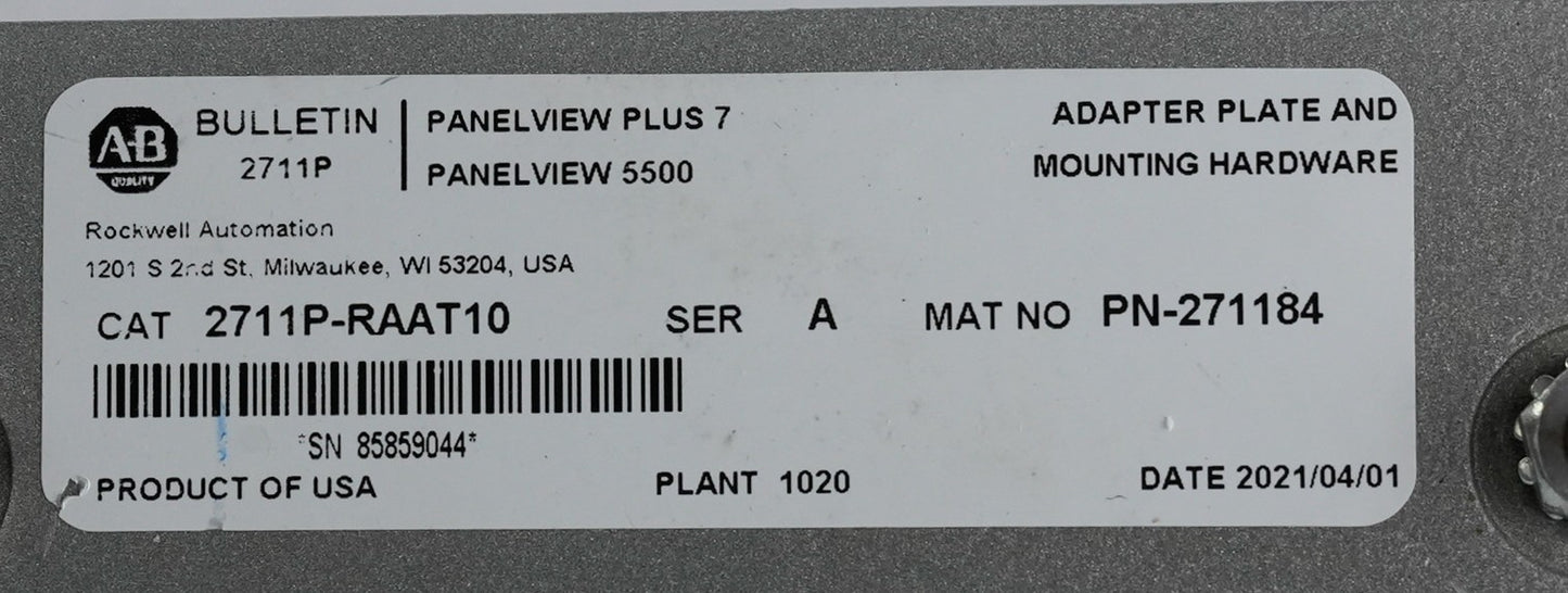Allen Bradley 2711P-RAAT10 /A PanelView Plus 7 Panelview 5500 Adapter Plate